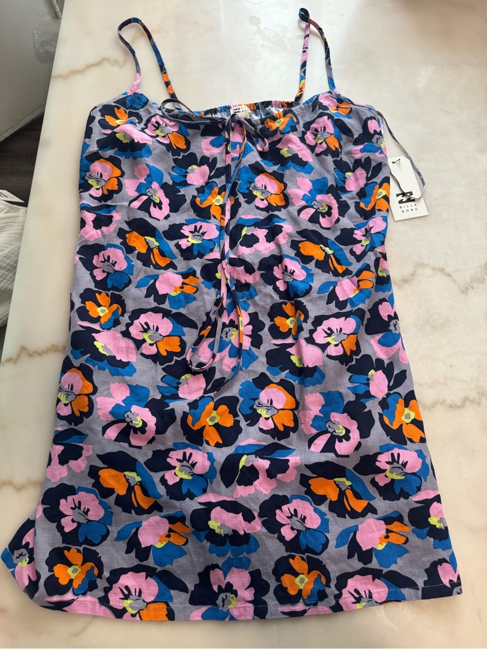 Billabong Floral Spaghetti-Strap Mini Dress - Pink, Blue & Orange